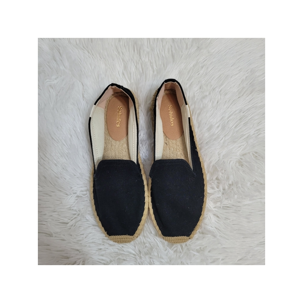 Soludos Womens Black Slip On Flat Canvas Espadrilles Loafers Size 8